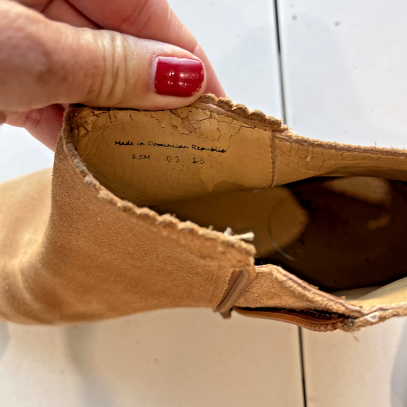 Jack Rogers Sz 8.5 M Ankle Booties Brown Suede Leather Tan Lagenlook Boho FLAW - Picture 11 of 12